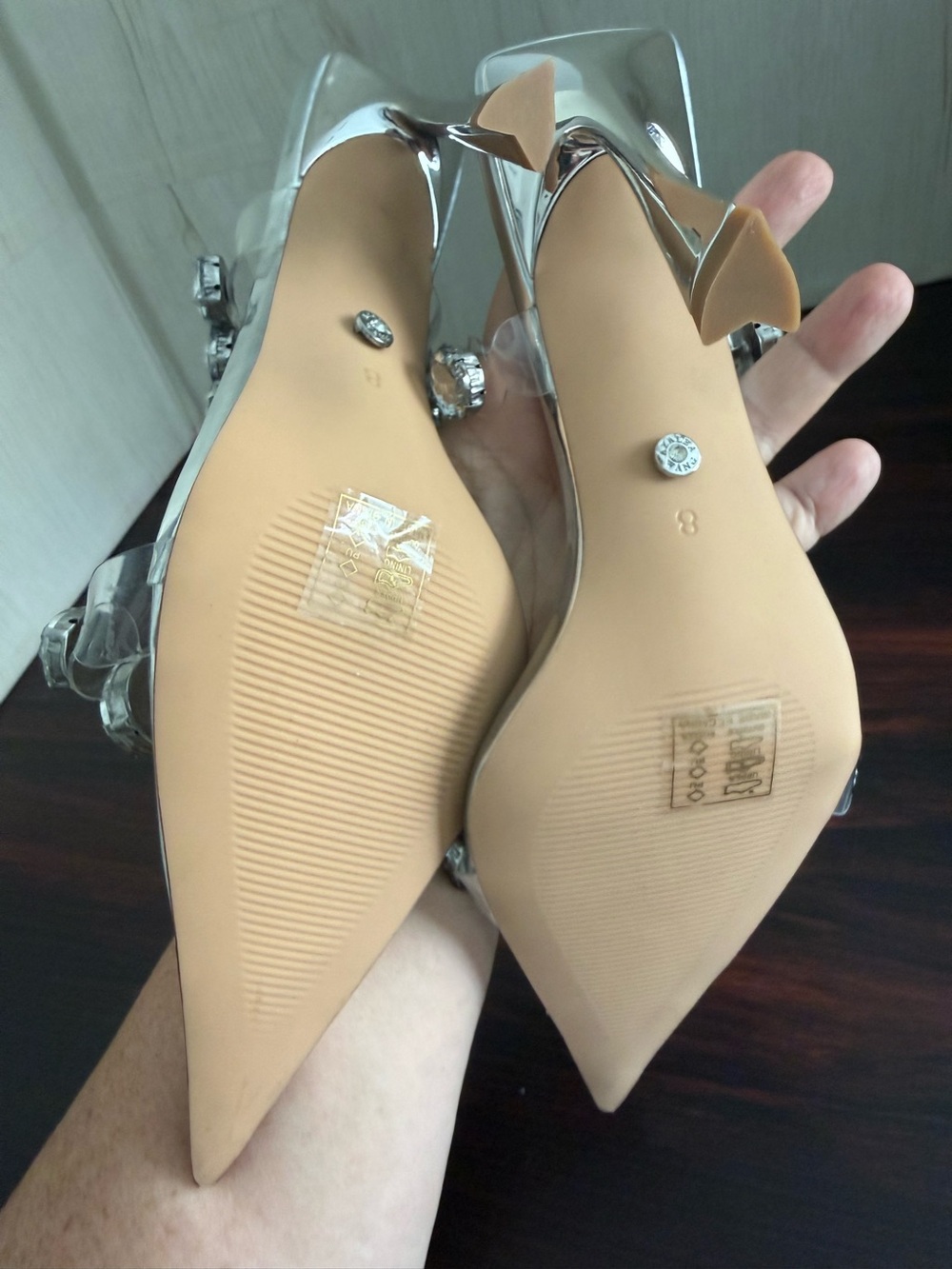 Azalea Wang Paolina Pointed Toe Slide Heeled Sandal Chunky Rhinestones Size 8 - Picture 11 of 13